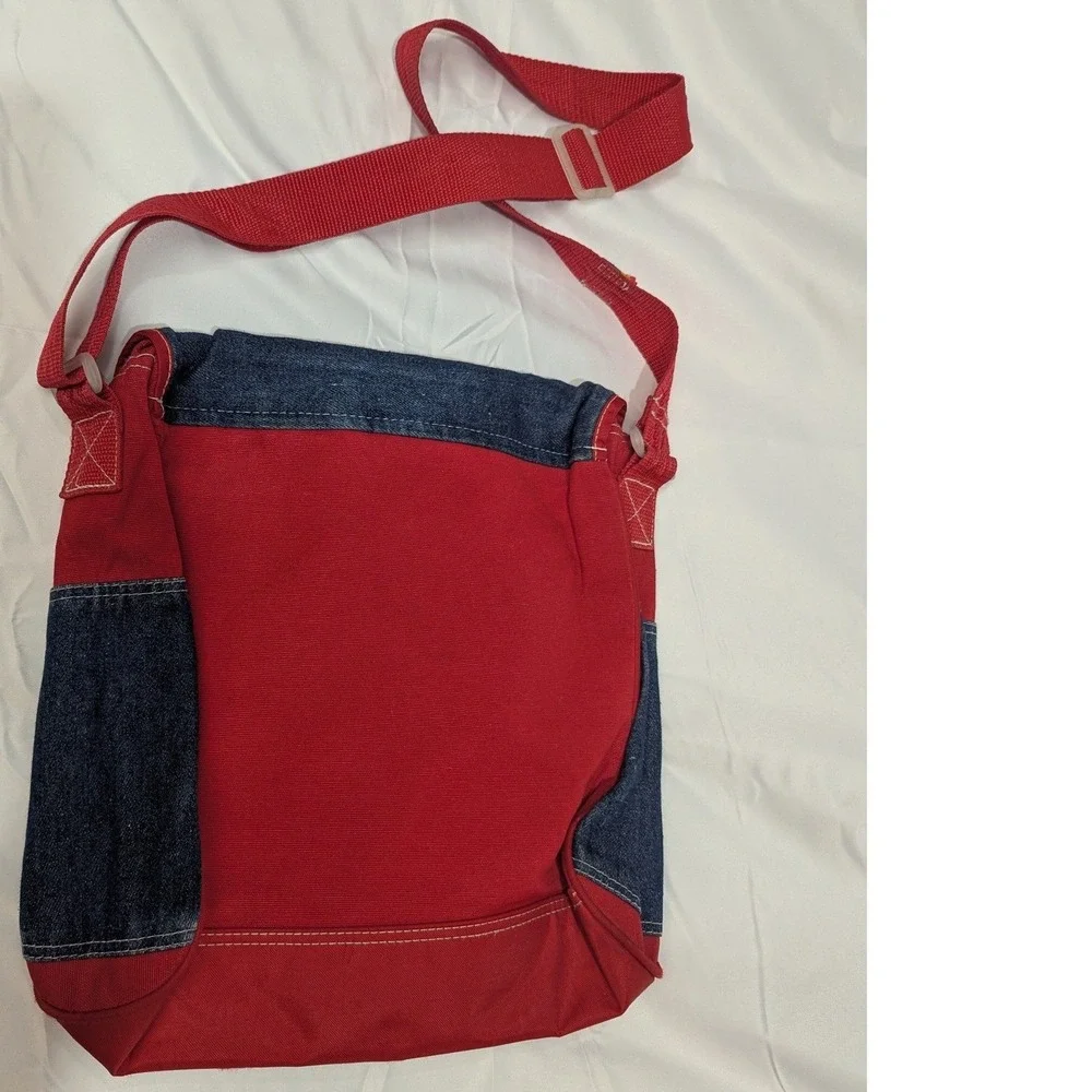 Y2K Disney Winnie the Pooh Messenger Bag Red Denim Groovy Rainbow OS 90's 2000s